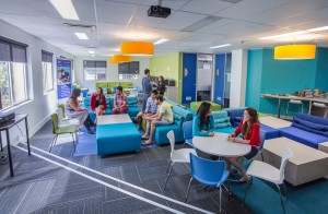 Common room with cafe and Institute banner