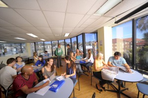 wide shot students room