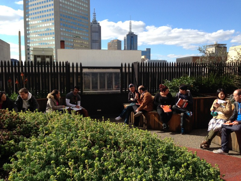 Student on Rooftop terrace